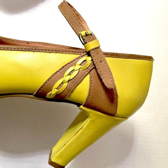 Anthro Schuler & Sons Chartreuse Retro Nouvelle Heels With Woven Front Detail & - Picture 4 of 9